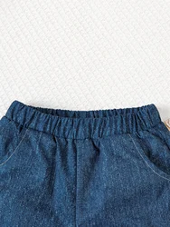 Conjunto de bebé niña volantes vino con pantalón corto vaquero y bolso