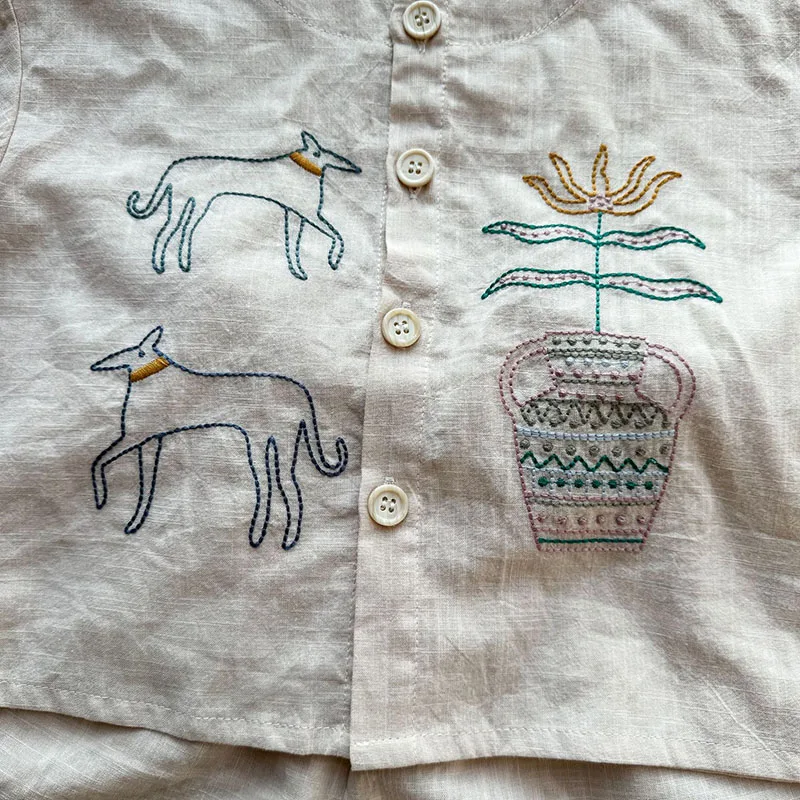 MILANCEL conjunto de verano para niños flores bordadas y bermudas - imagen 5