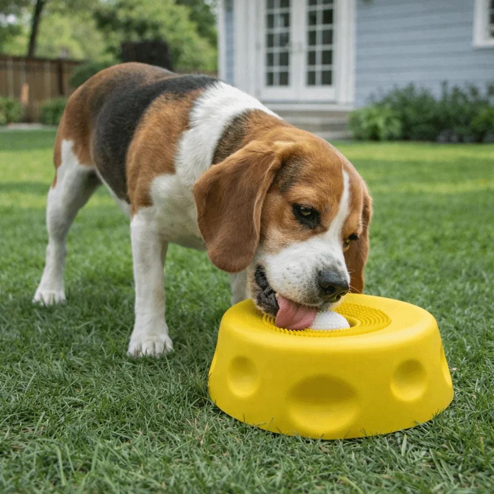 Cuenco de silicona antideslizante para perros con bola anti-ahogo