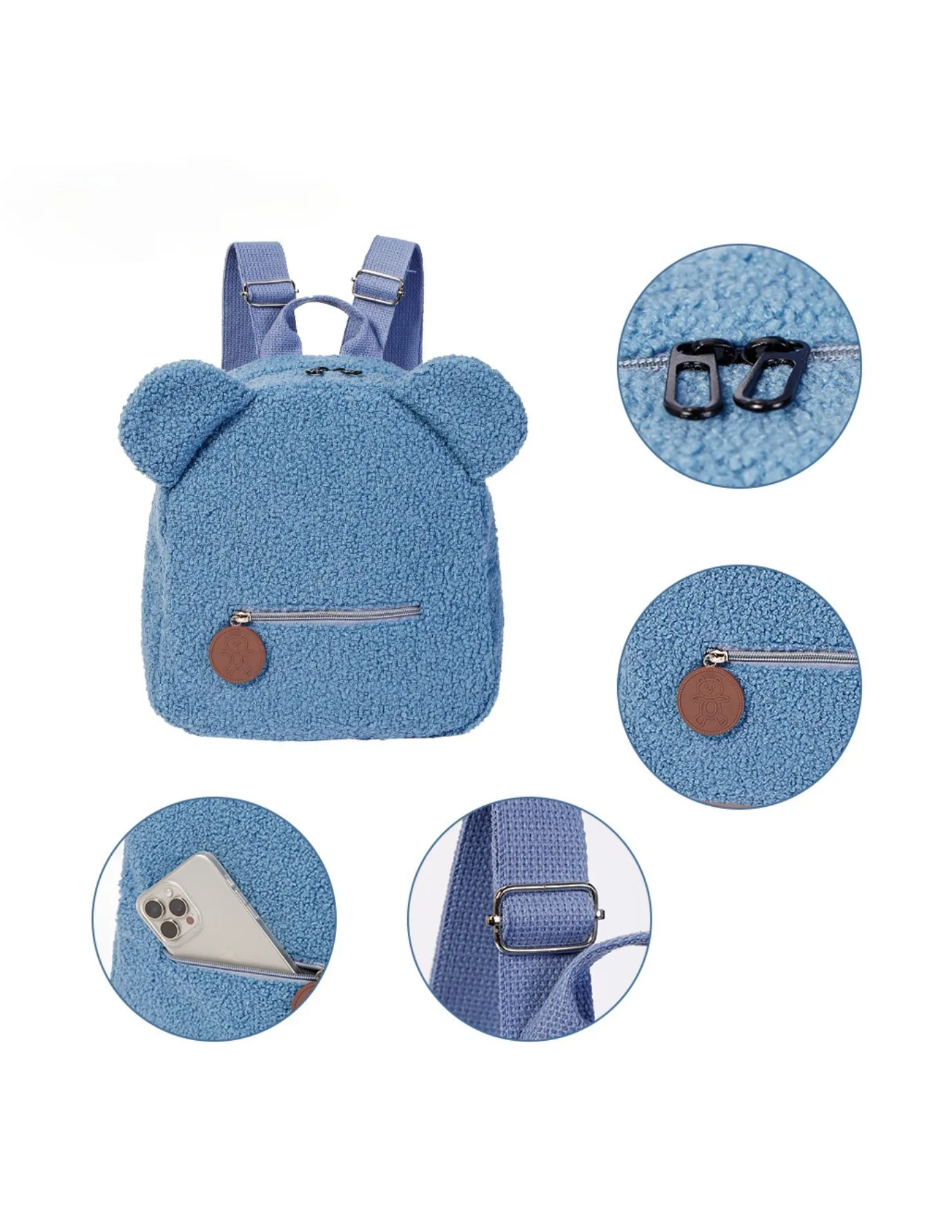 Mochila infantil peluche de oso con orejas para el día - imagen 2
