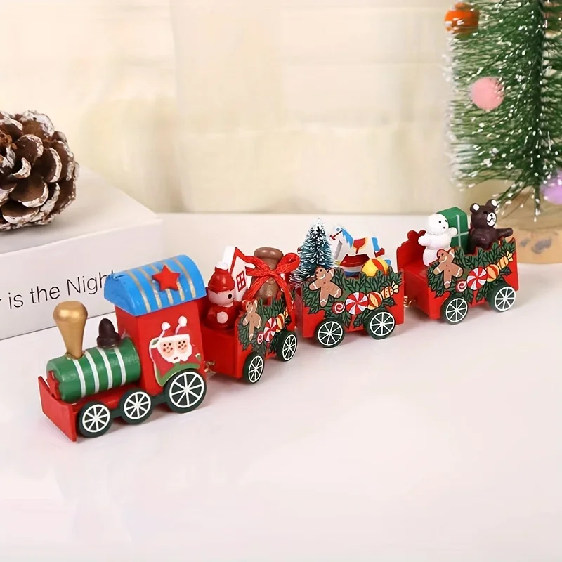 Tren navideño de madera con figuras decorativas