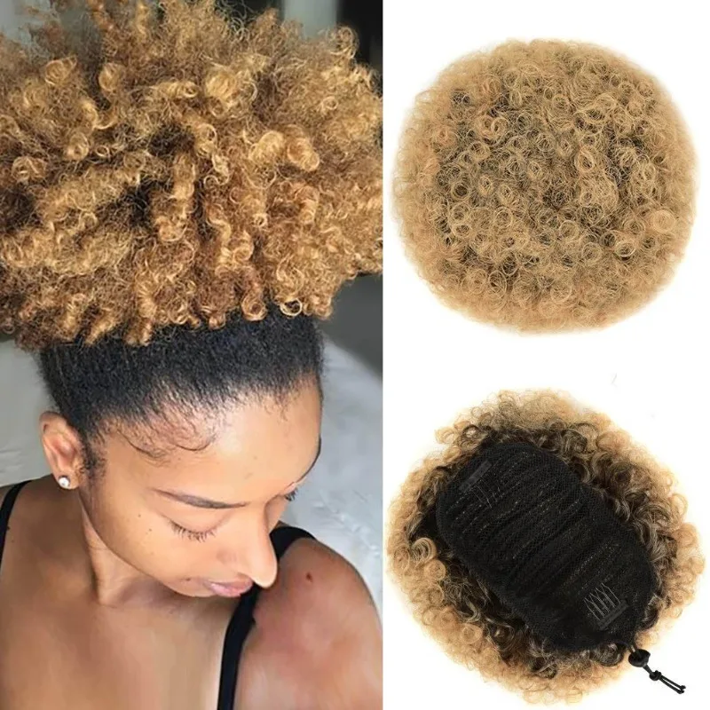 Extensión de pelo afro tipo moño puff con cordón ajustable - imagen 4
