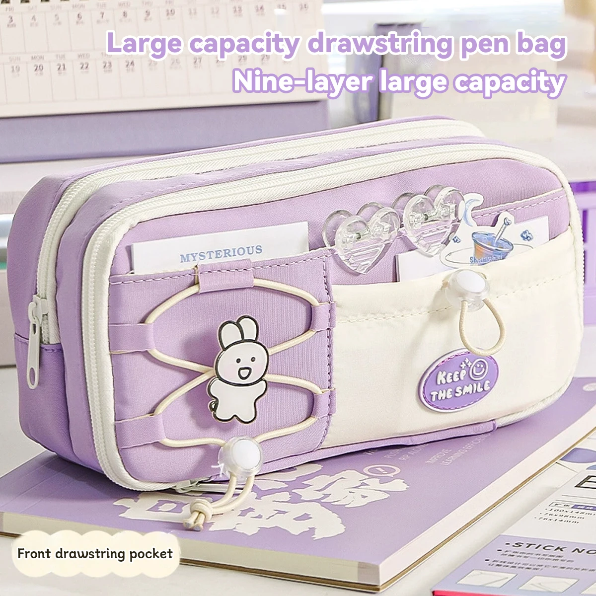 Estuche escolar de lápices con doble cordón – Kawaii gran capacidad - imagen 5