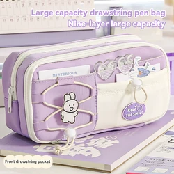 Estuche escolar de lápices con doble cordón – Kawaii gran capacidad