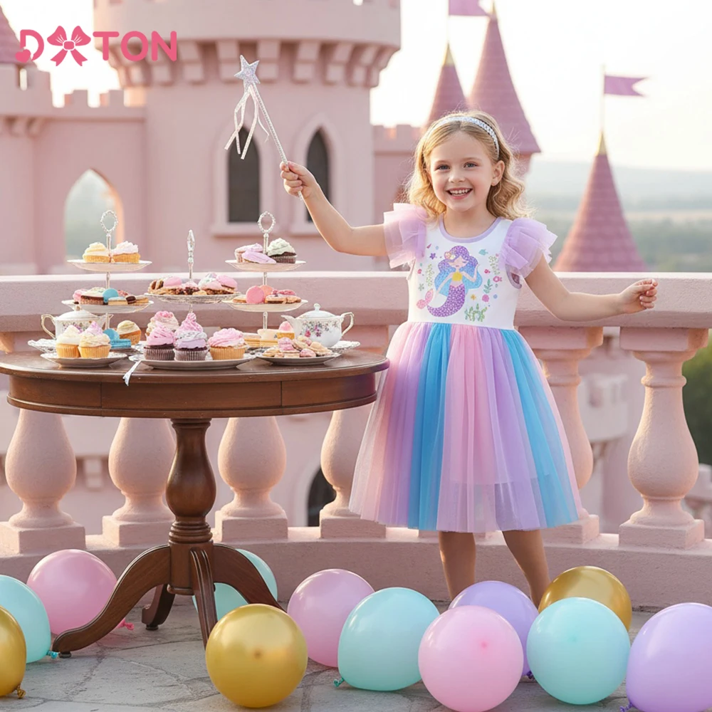 DXTON Vestido de princesa tutú para niñas – Estilo sirena veraniego - imagen 2