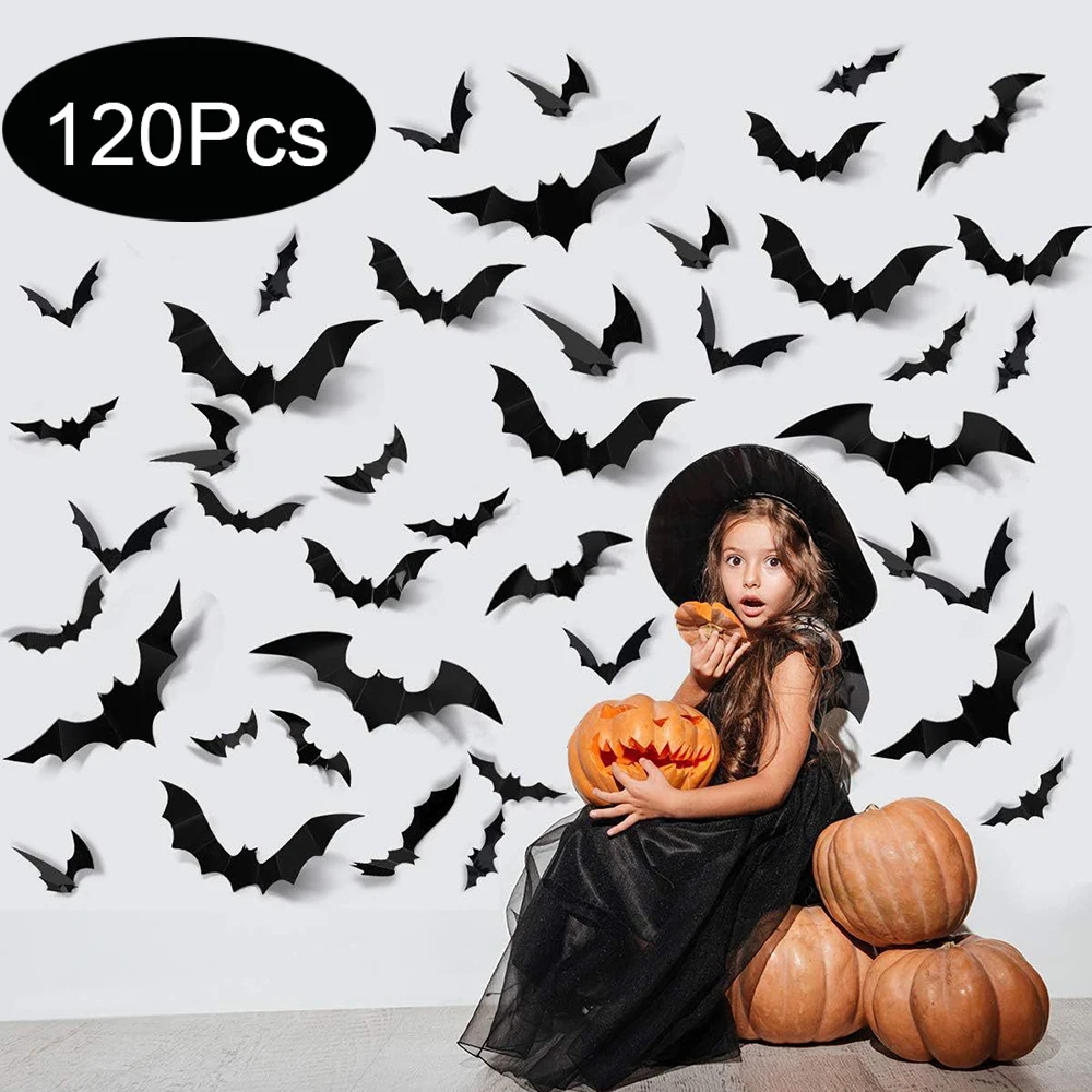 Decoración murciélagos Halloween 3D PVC negros adhesivos para pared - imagen 4