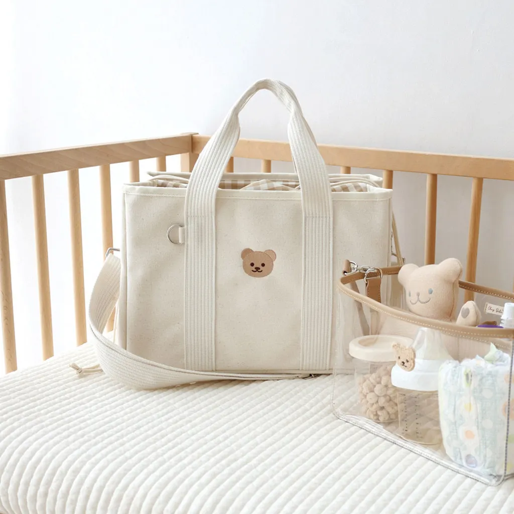 Bolsa de pañales de lona grande con organizador para mamá