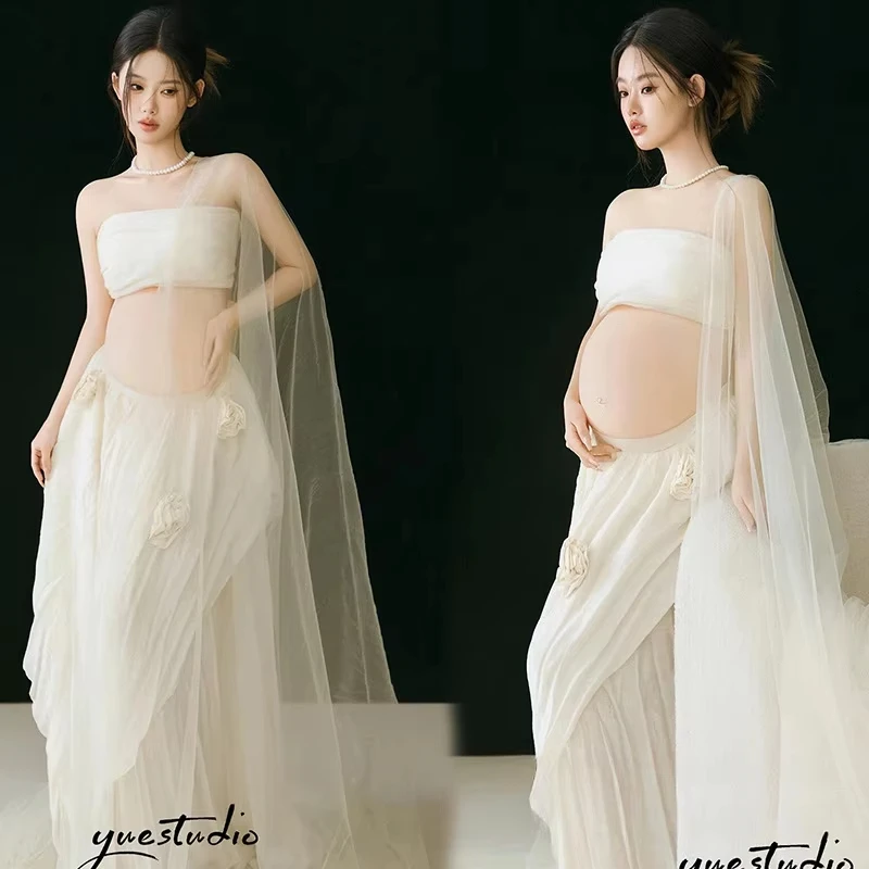 Vestido de maternidad para sesión de fotos blanco con velo - imagen 4