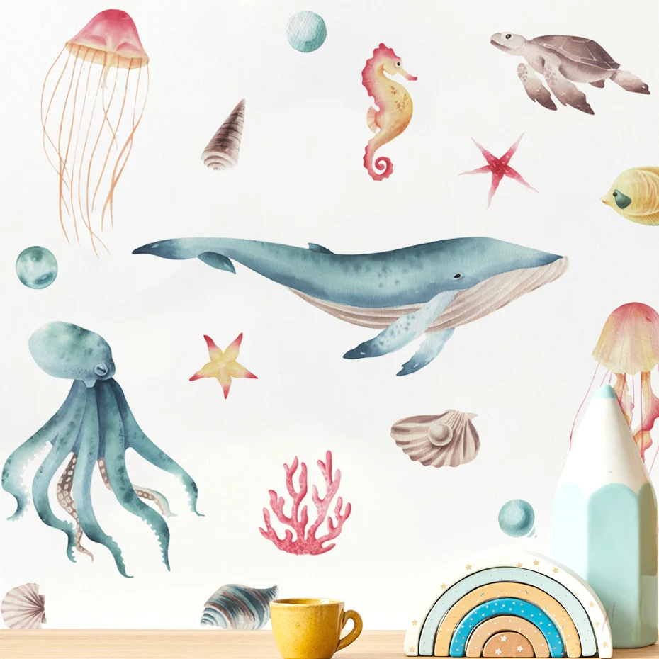 Pegatinas de pared infantiles marinas con ballena y pulpo - imagen 4