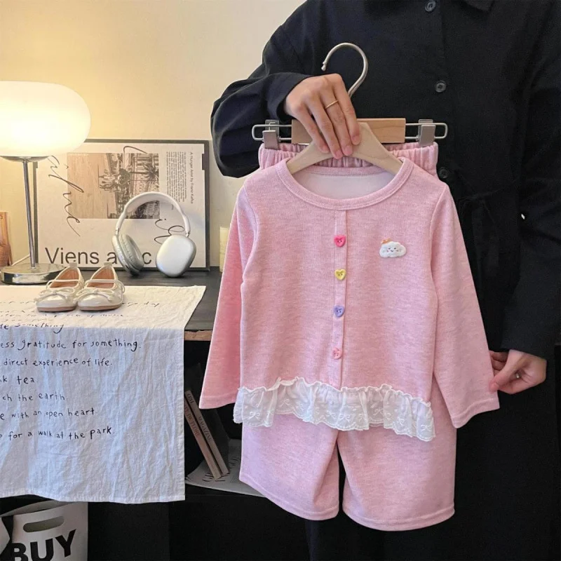 Conjunto de bebé niña dos piezas con encaje y dibujos primaverales - imagen 2