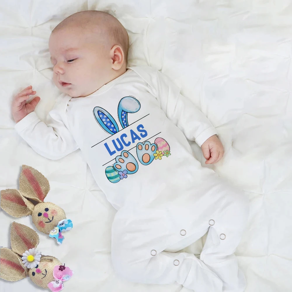 Body personalizado de Pascua para bebé – Traje de dormir tipo babygrow con conejito nombre - imagen 4