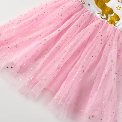 DXTON Vestido niña de algodón con estampado unicornio