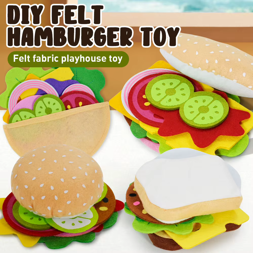 Juego de comida fieltro con sándwich y hamburguesa para niños - imagen 5