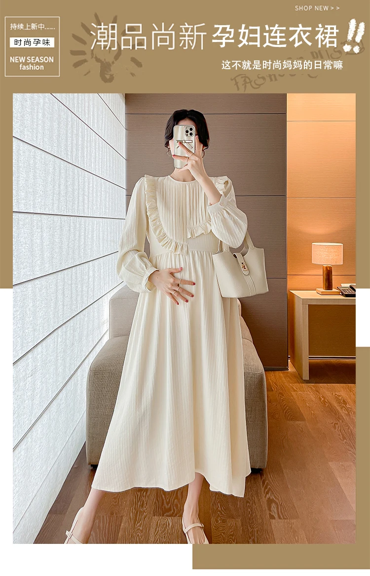 Vestido largo de maternidad con volantes estilo coreano
