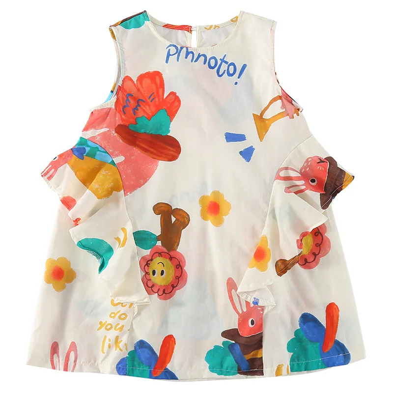 Vestido de princesa sin mangas con flores grandes para niña verano
