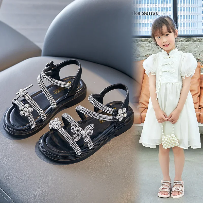 Sandalias brillantes de princesa con diamantes de imitación y perlas - imagen 5