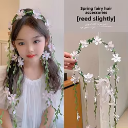 Diadema corona floral boho para niña con flores realistas toque suave