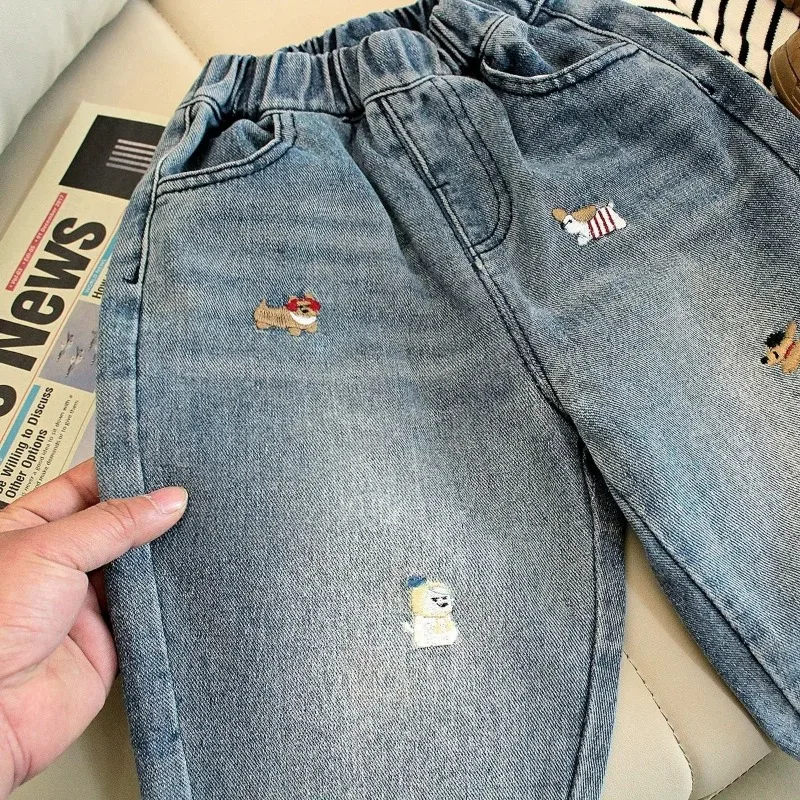 Pantalones vaqueros para niños – Bordado de perrito estilo coreano - imagen 2
