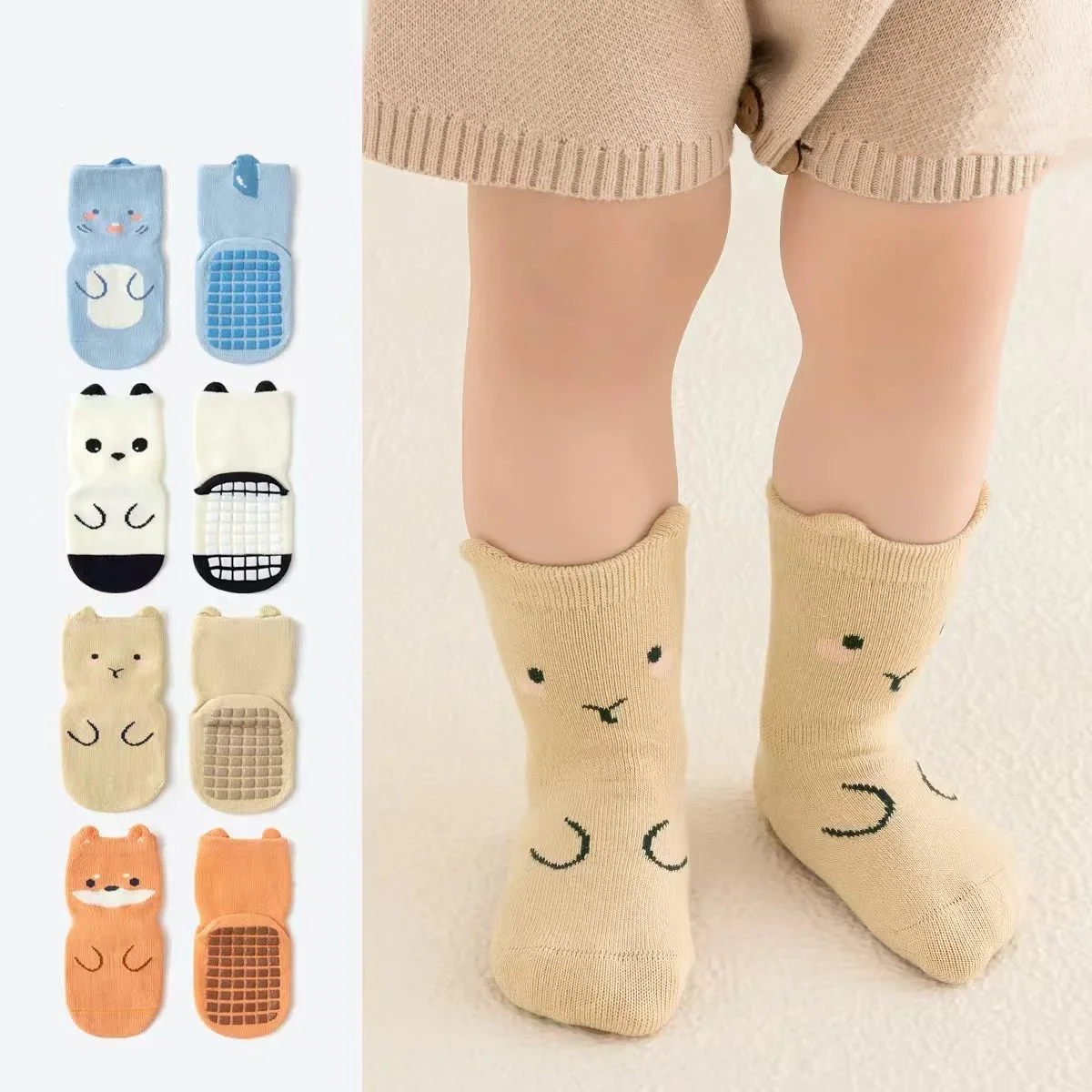 Calcetines antideslizantes de algodón para primeros pasos – Con animalitos - imagen 2