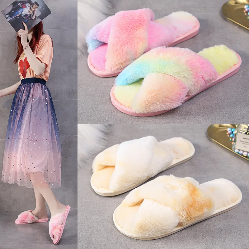 Pantuflas cruzadas de felpa y lana para otoño e invierno - imagen 2