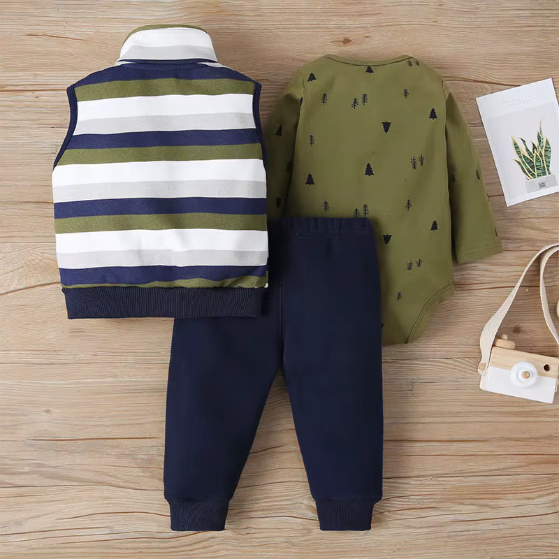 Conjunto para bebé: chaleco a rayas, body y pantalón – Primavera/Otoño - imagen 4