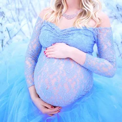 Vestido de maternidad maxi manga larga con encaje para fotos
