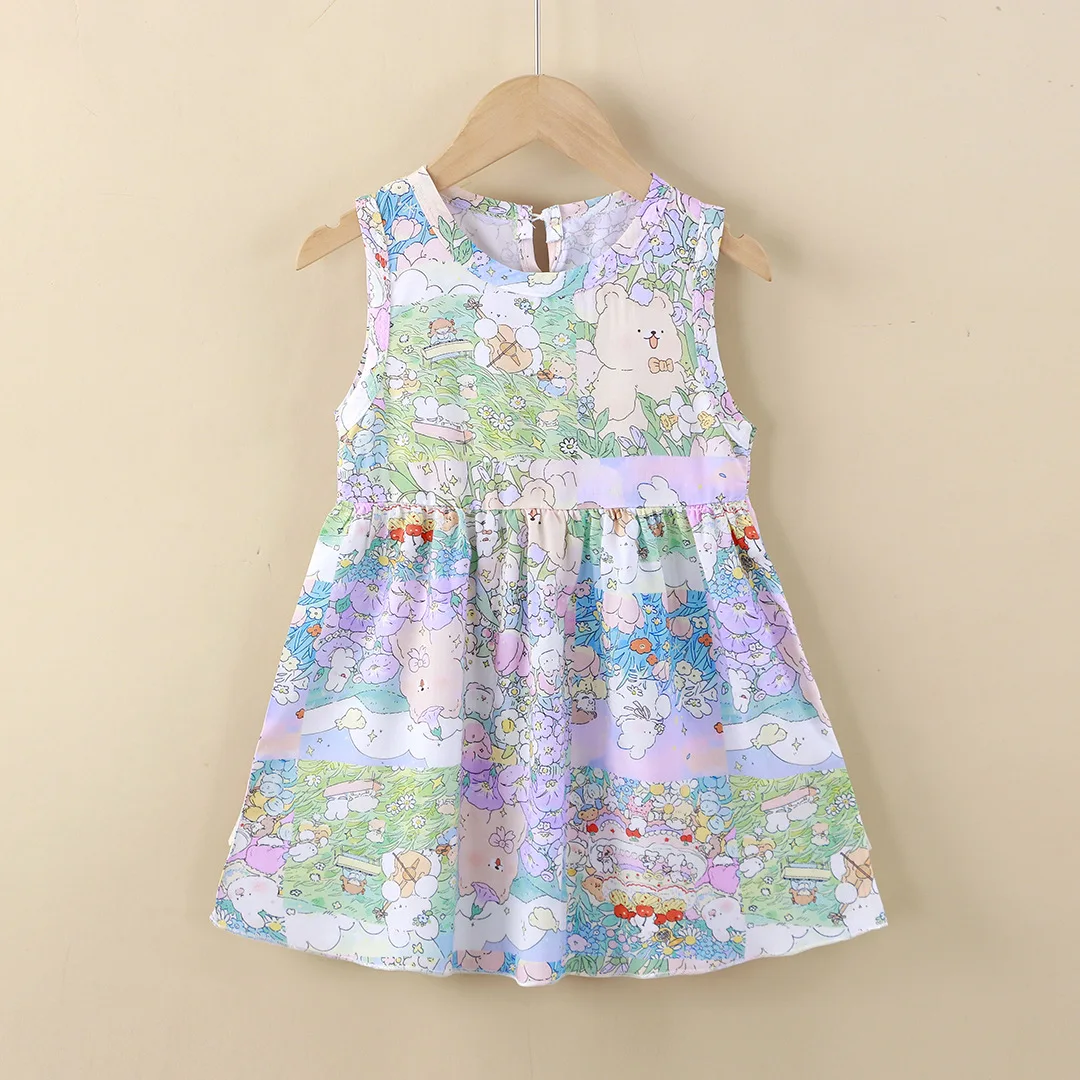 Vestidos de verano para niñas con estampado graffiti estilo chaleco