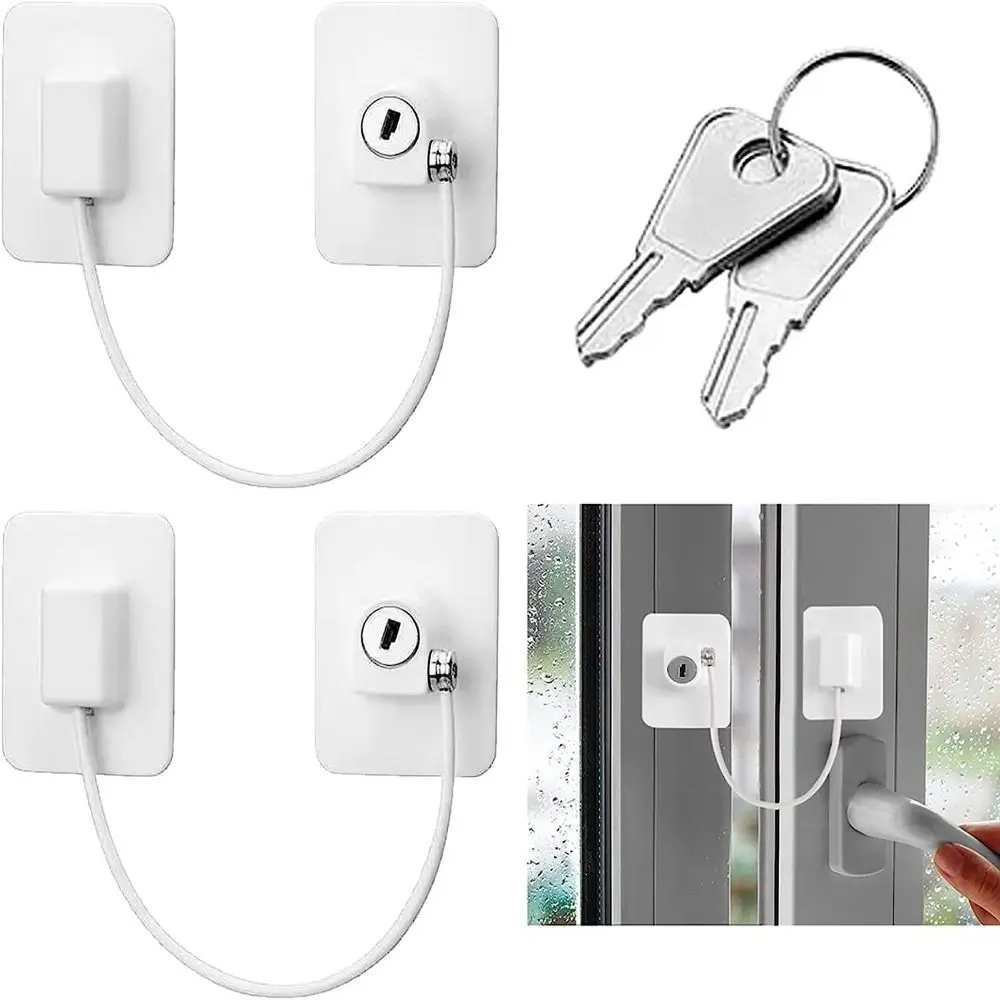 Cerradura de seguridad infantil para ventanas con cable y llave - imagen 4