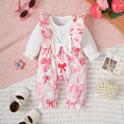 Pelele niña con lazo rosa - Manga larga para otoño