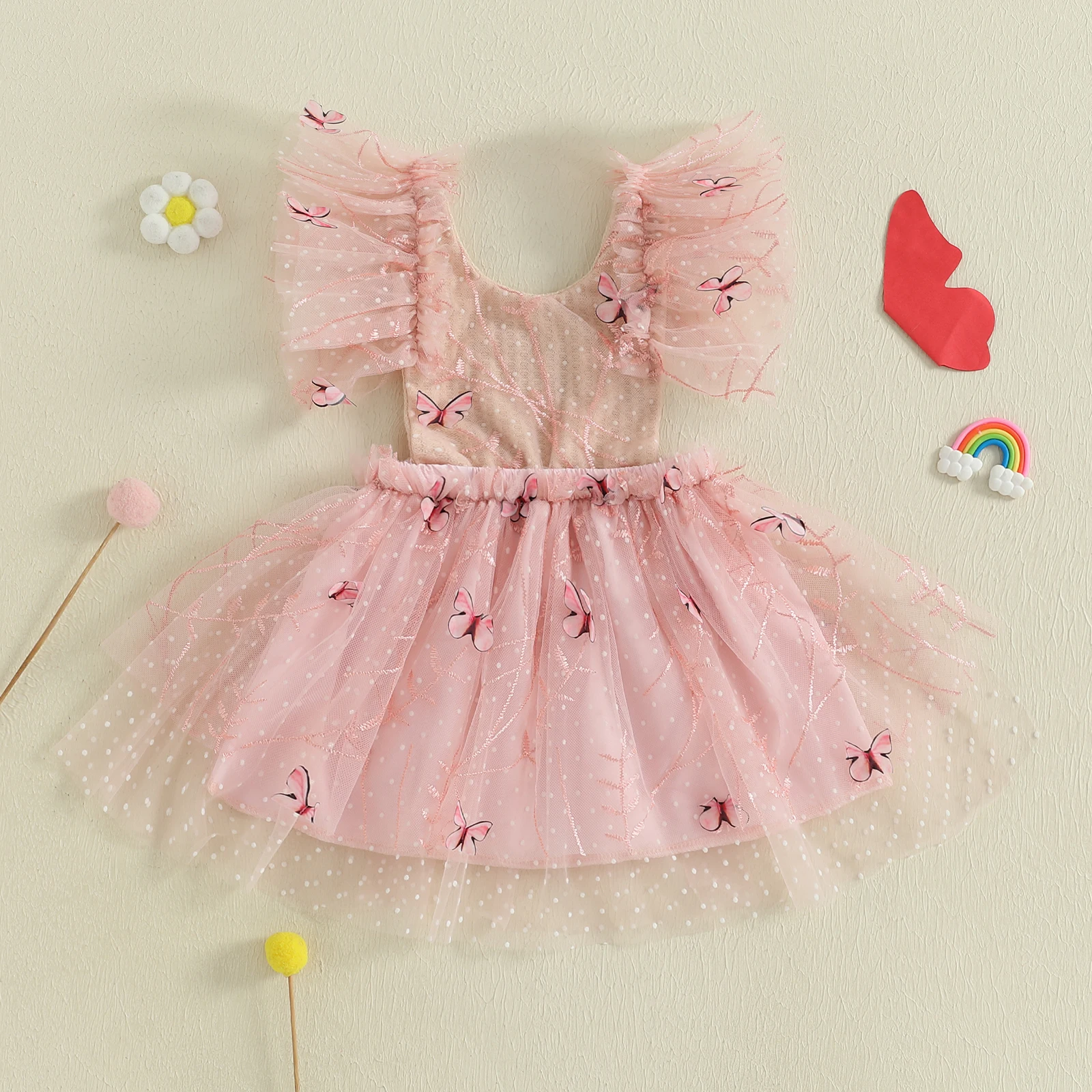 Tregren vestido princesa de tul con mariposas para niña en verano