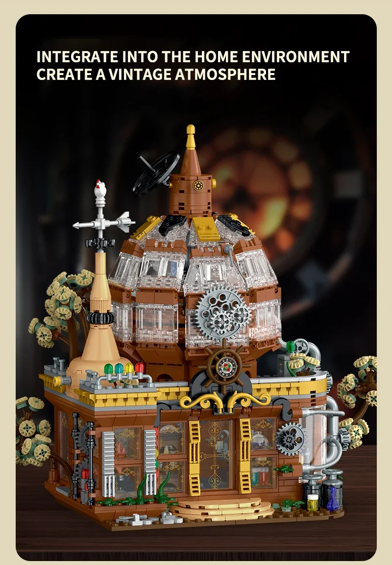 Modelo steampunk con iluminación para un ambiente cálido