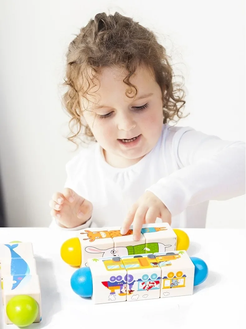 Juguete educativo de madera con piezas coloridas