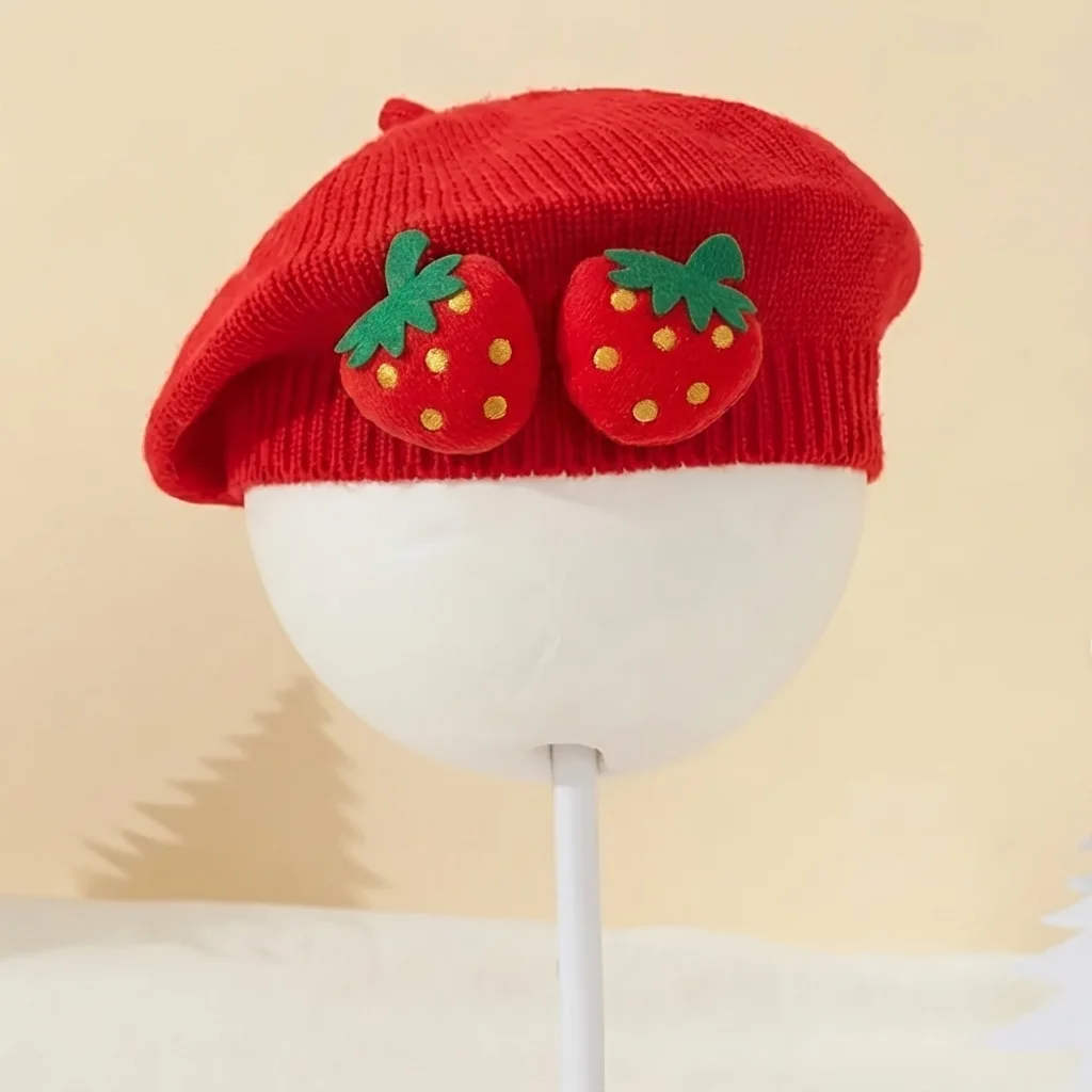 Boina de primavera bebé en punto con fresa elegante - imagen 4