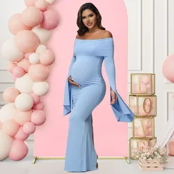 Vestido de maternidad largo con hombros descubiertos para sesión