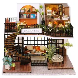 Casa de muñecas miniatura para manualidades con muebles y pilas AAA