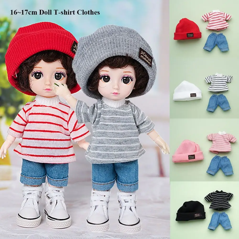 Conjunto de ropa para muñecas BJD con camiseta a rayas y pantalones vaqueros