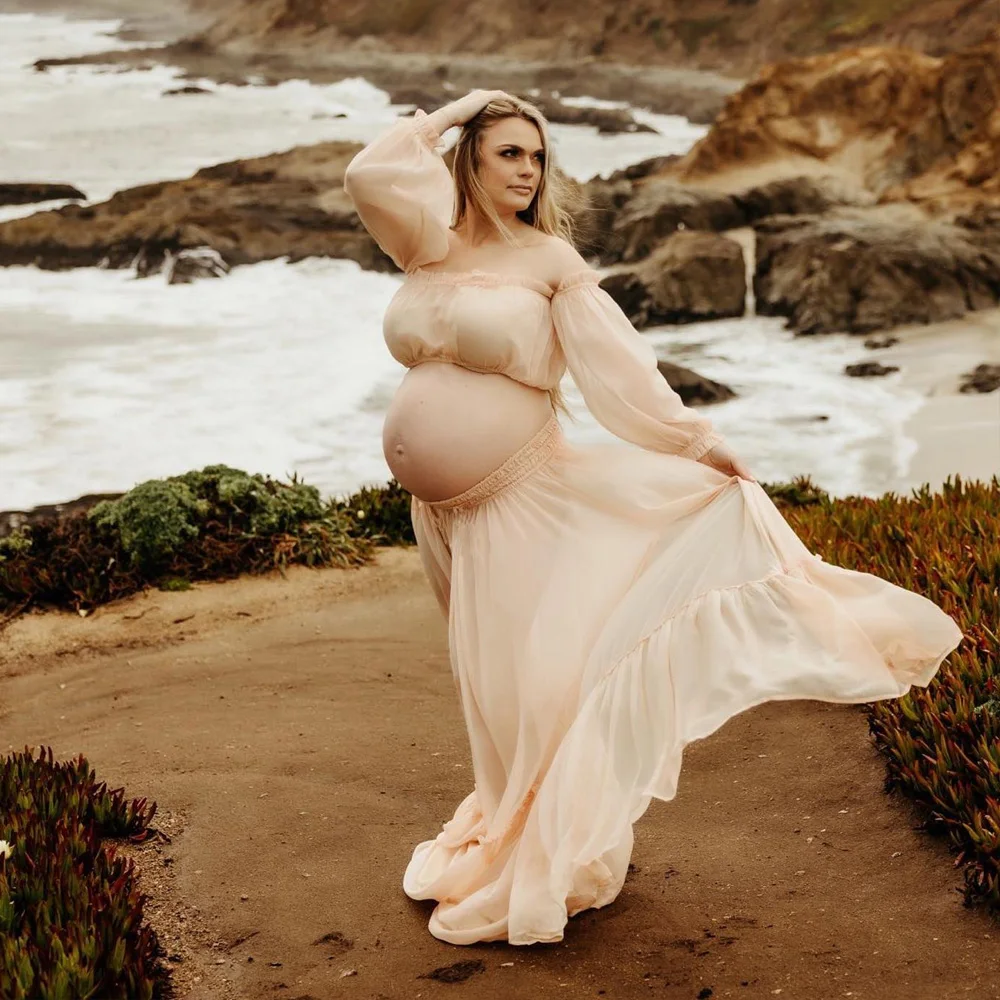 Vestido de maternidad bohemio con encaje y manga larga - imagen 5