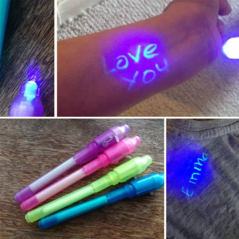 Bolígrafo de tinta invisible con luz UV para dibujar mensajes secretos