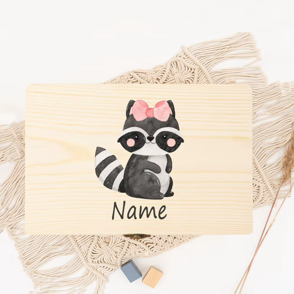 Caja de madera personalizada con nombre y animales para bebé - imagen 2