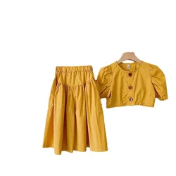 Conjunto de verano para niña con camiseta de mangas burbuja