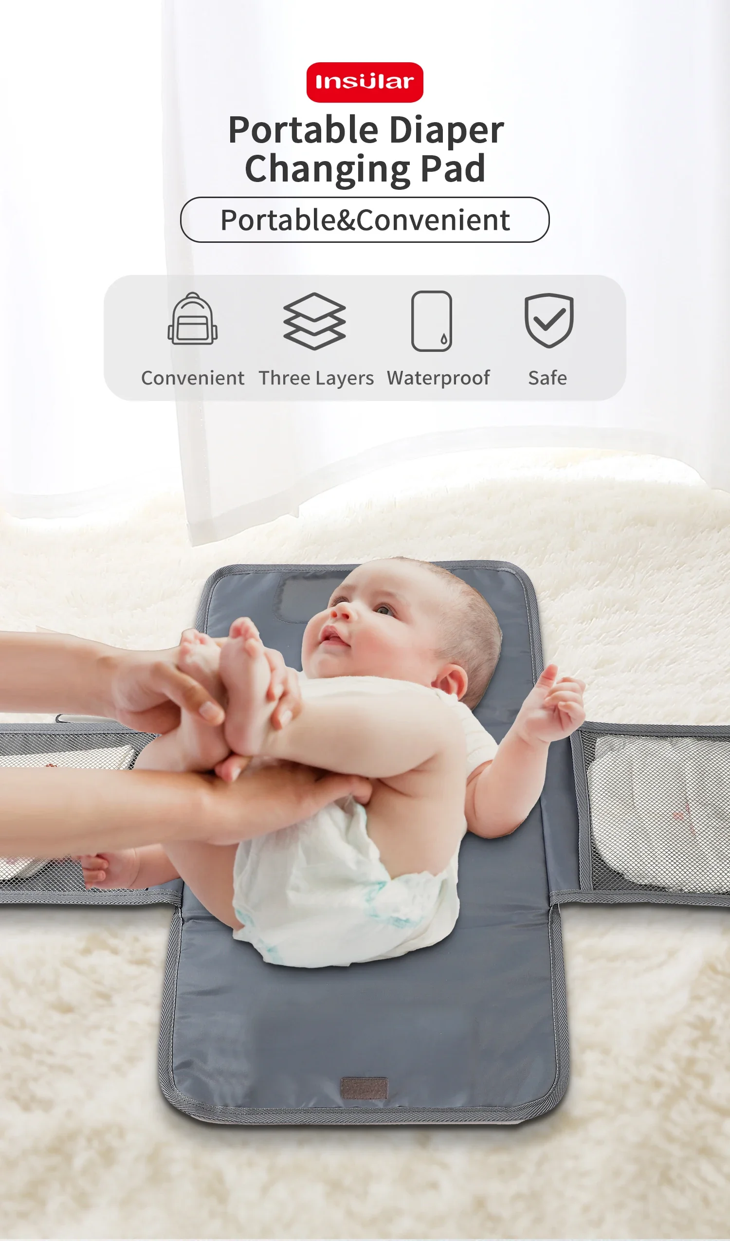 Cambiador bebé con superficie acolchada y fondo impermeable