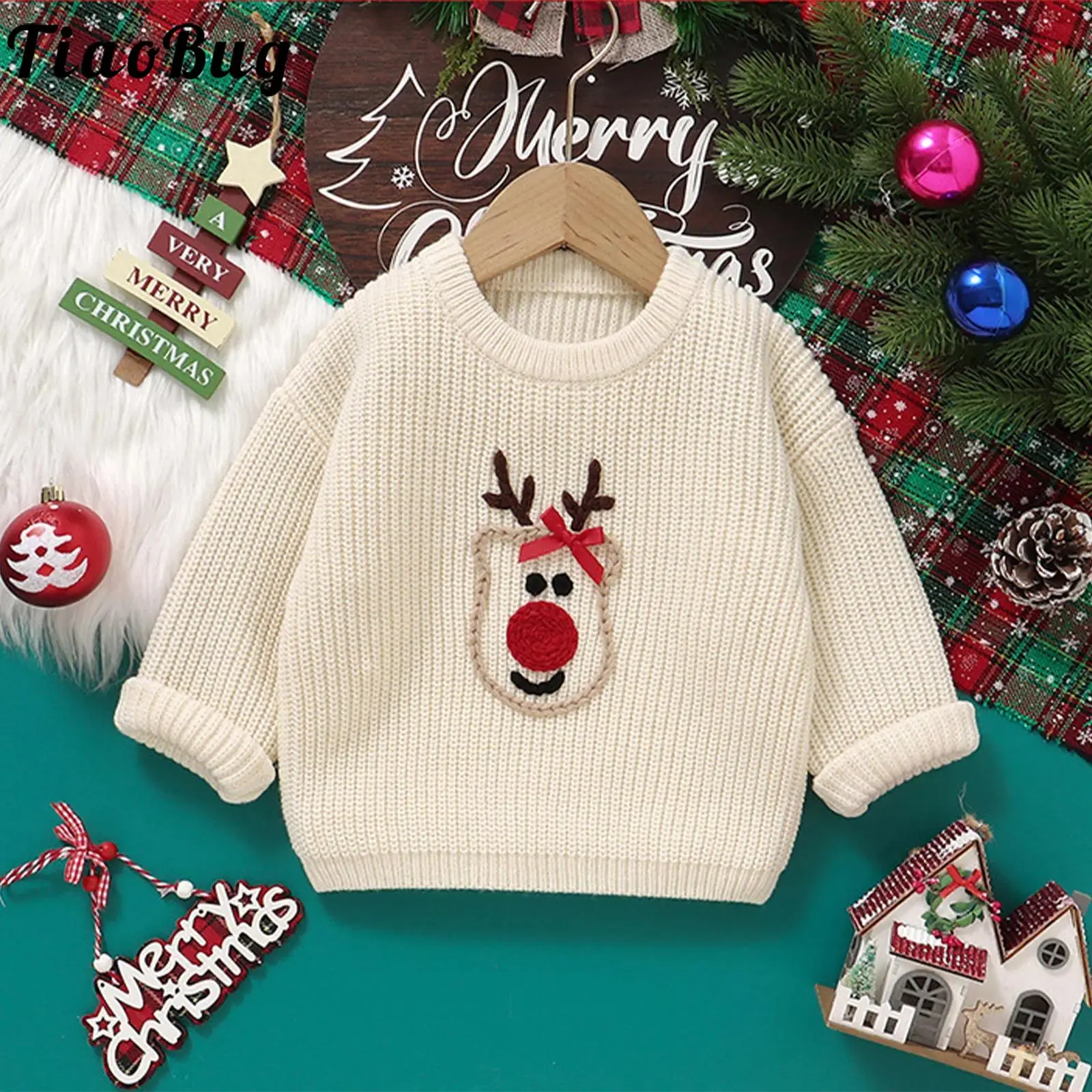 Jersey punto bebé con bordado de alces navideños