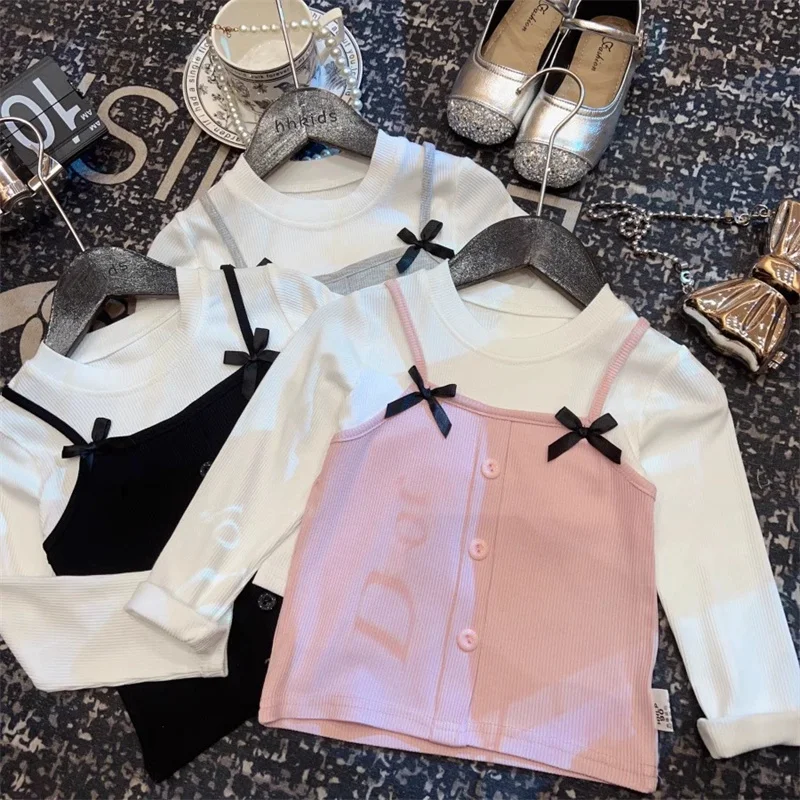 Blusa de otoño para niñas con detalle de pajarita frontal