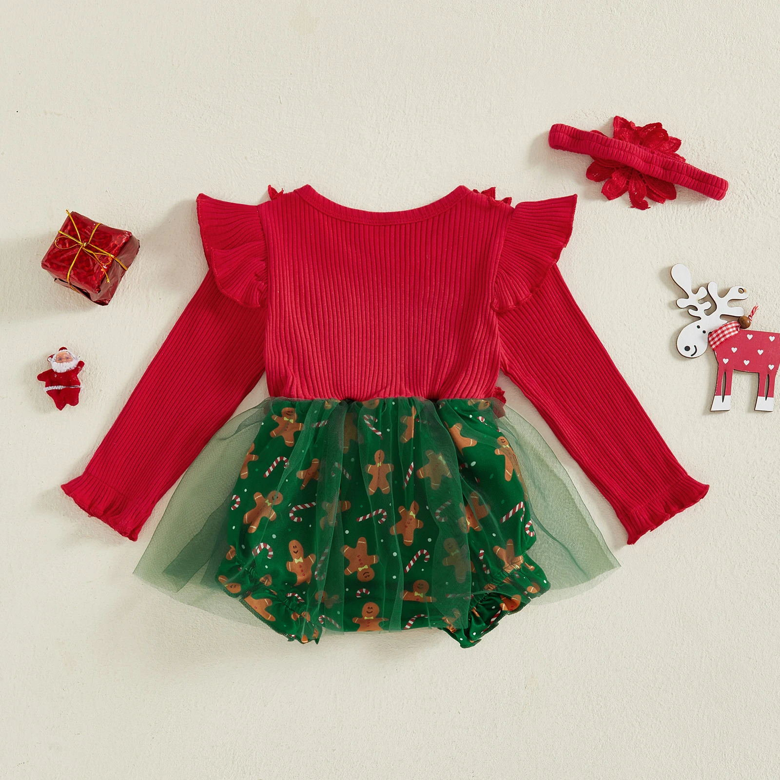 Tregren Pelele navidad niña – Volantes y diadema floral - imagen 5
