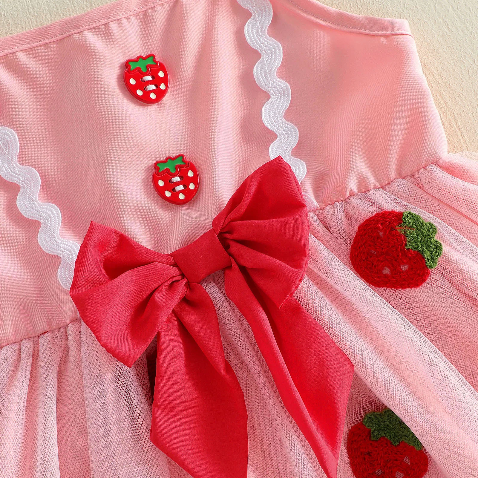 Vestido de verano tul en A sin mangas con fresas para niña - imagen 4