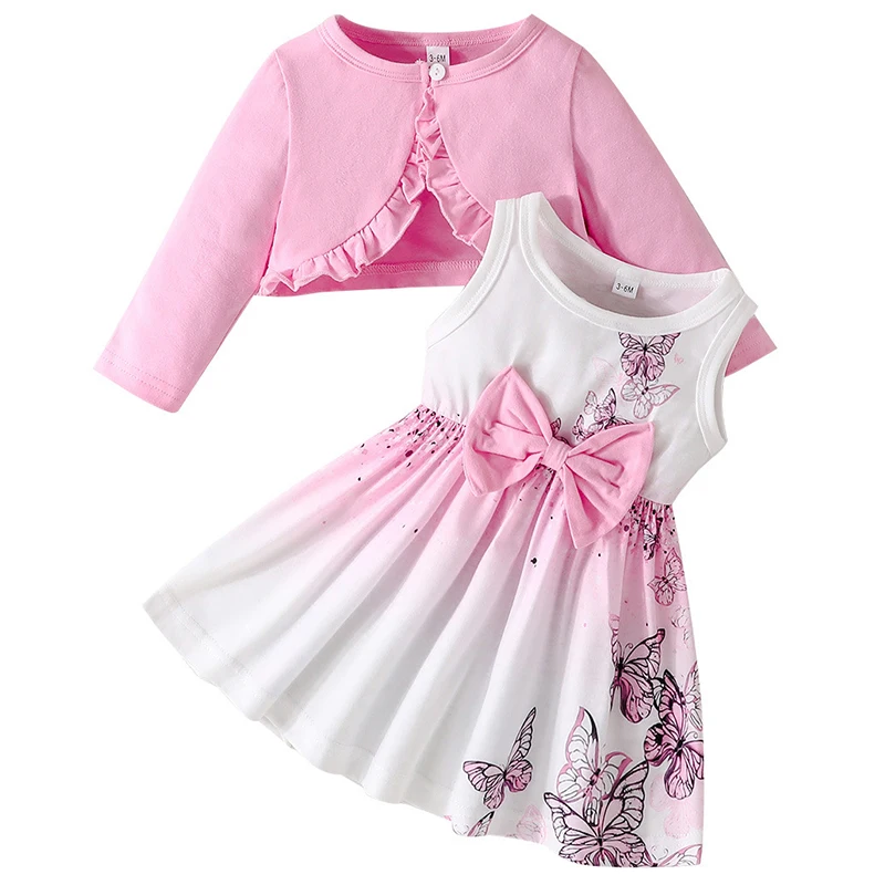 Conjunto bebé niña manga larga de algodón con vestido mariposa y lazo - imagen 5