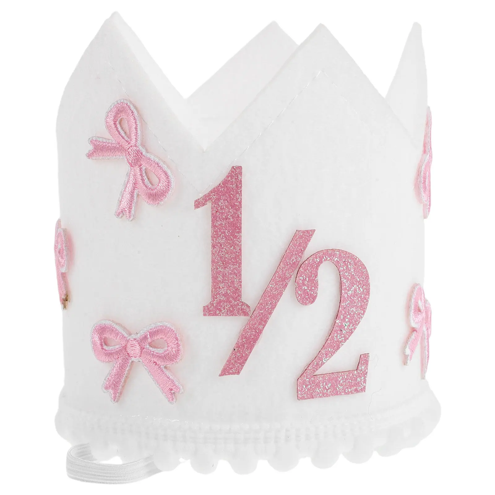 Corona de medio cumpleaños para bebé con lazo rosa y purpurina - imagen 2