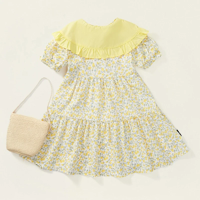 Vestido de verano para niña con cuello y estampado floral manga corta - imagen 4