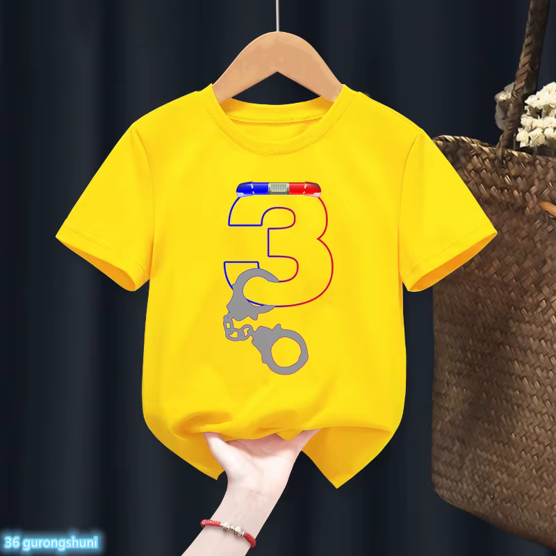 Camiseta infantil con diseño de policía para niños y niñas – Amarilla - imagen 4