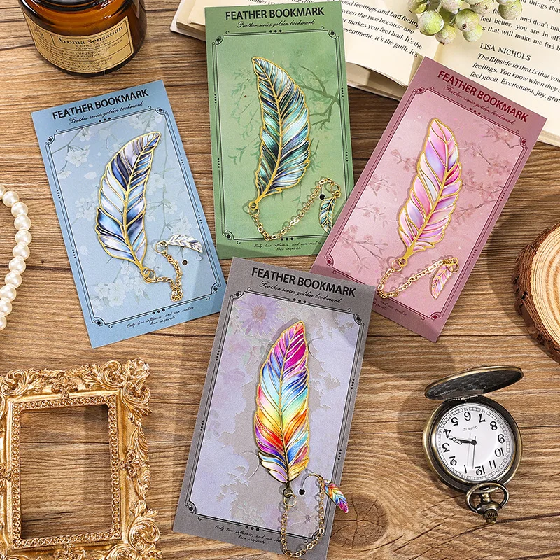 Marcapáginas metálicos vintage con plumas – regalo literario - imagen 4